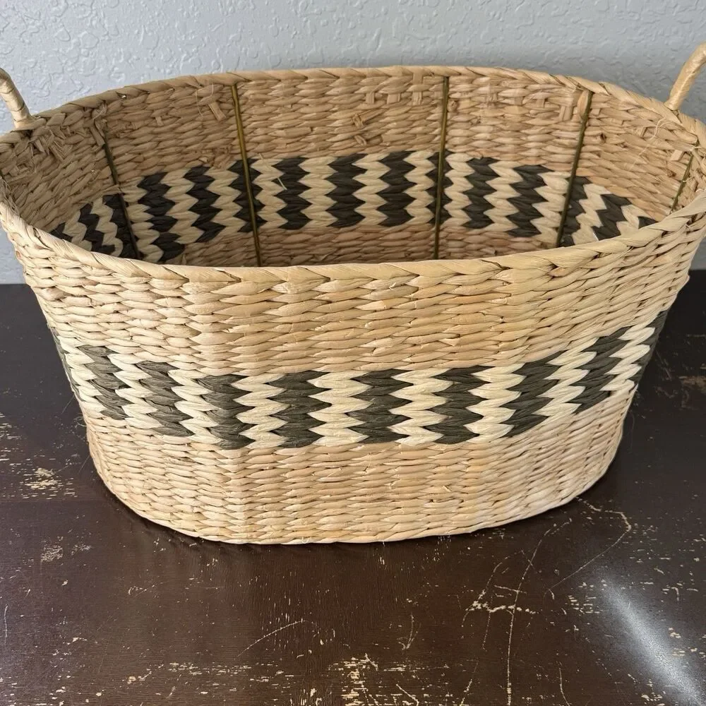 Wicker Basket With Handles 21Lx15Wx10D Laundry Blanket Storage Toy Organizer